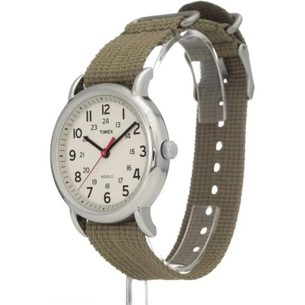 Unisex Analog Watch 38mm Nylon Strap INDIGLO Light 24 Hour Dial Water Resist